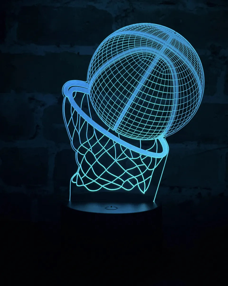 Lámpara LED Balón Baloncesto 3D con Aro