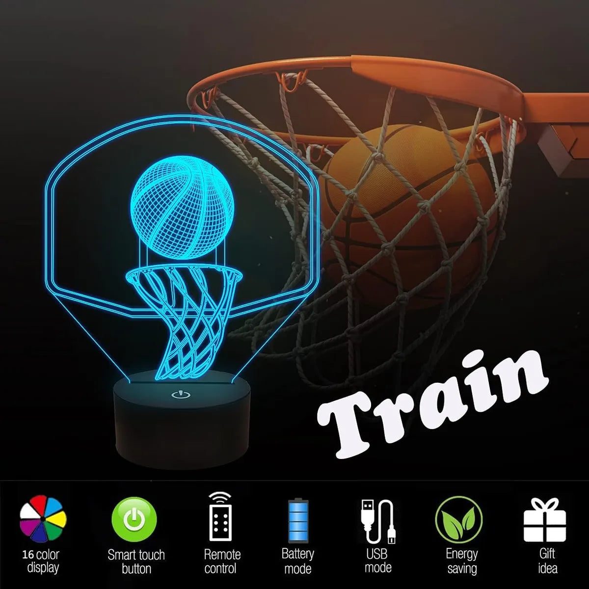 Lámpara LED Balón Baloncesto 3D con Tablero