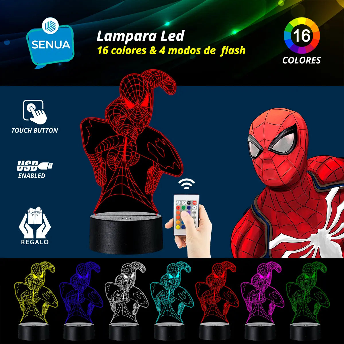 Lámpara LED Spiderman 3D (Modelo 1)