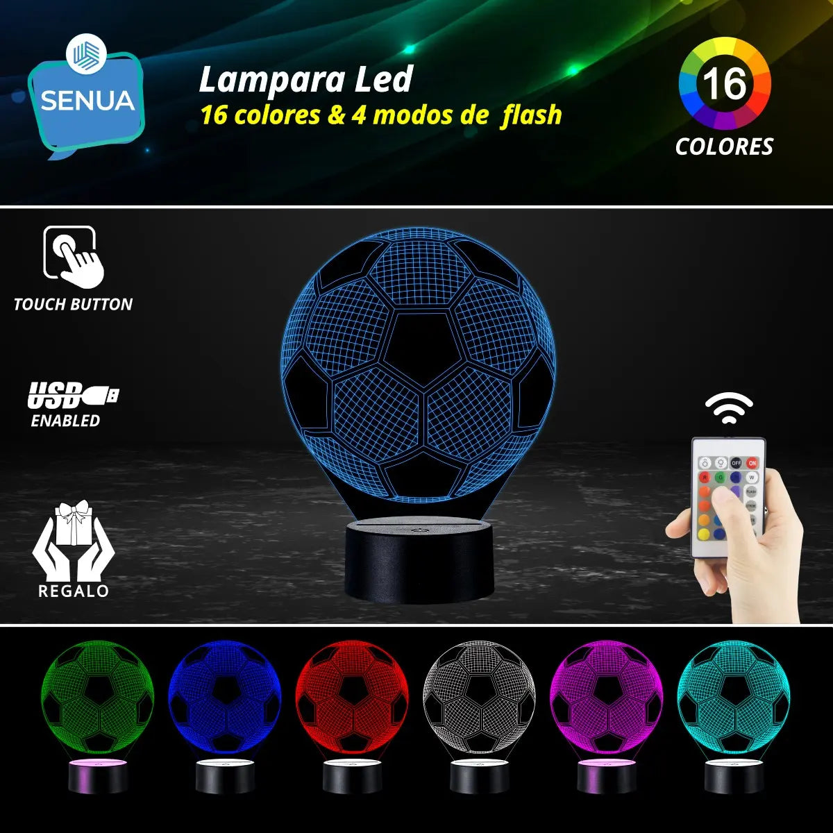 Lámpara LED Balón Futbol 3D