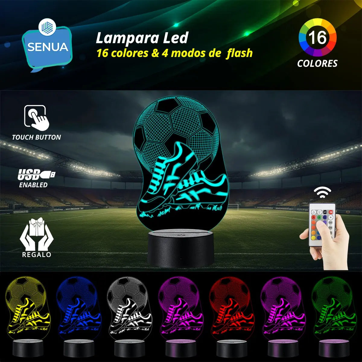 Lámpara LED Balón Futbol 3D con Guayos