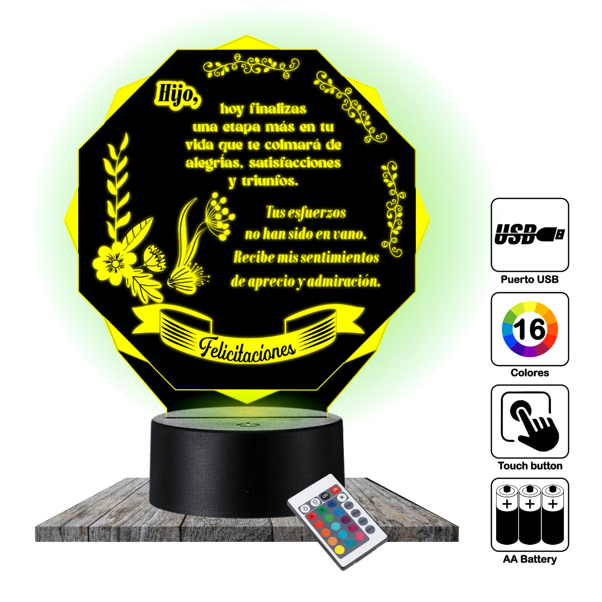 Lámpara LED con Dedicatoria - Felicitaciones