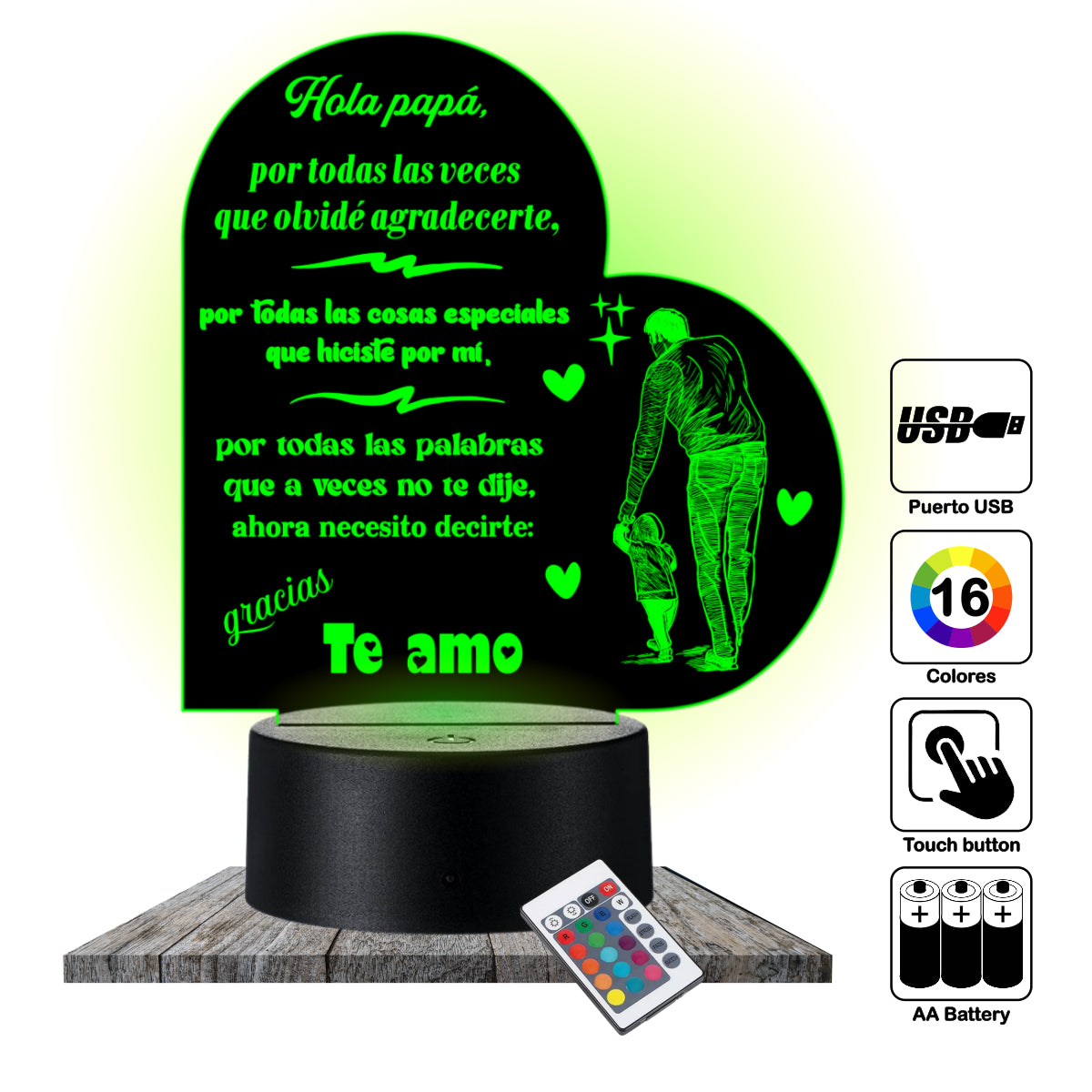 Lámpara LED con Dedicatoria - Papá