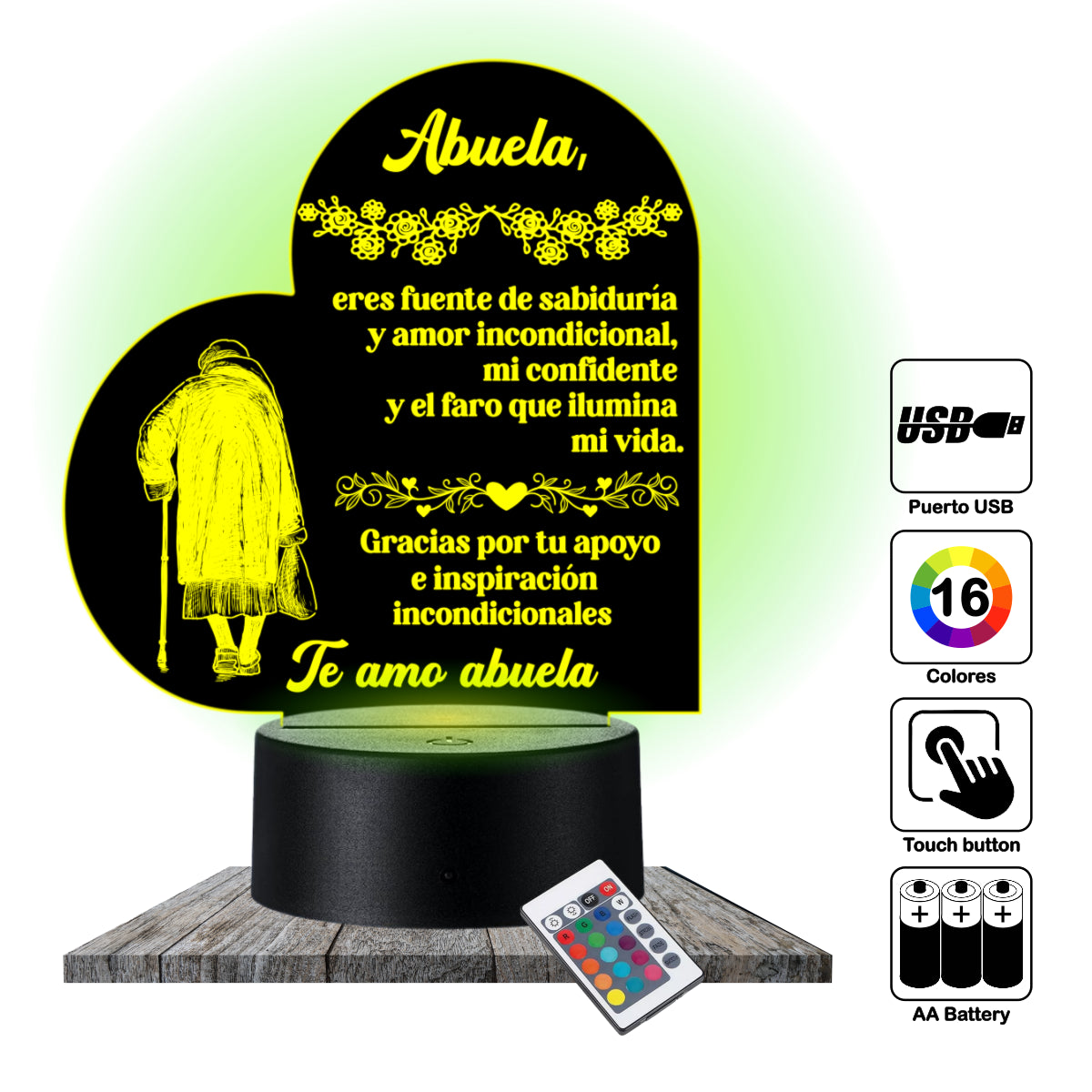 Lámpara LED con Dedicatoria - Abuelo(a)