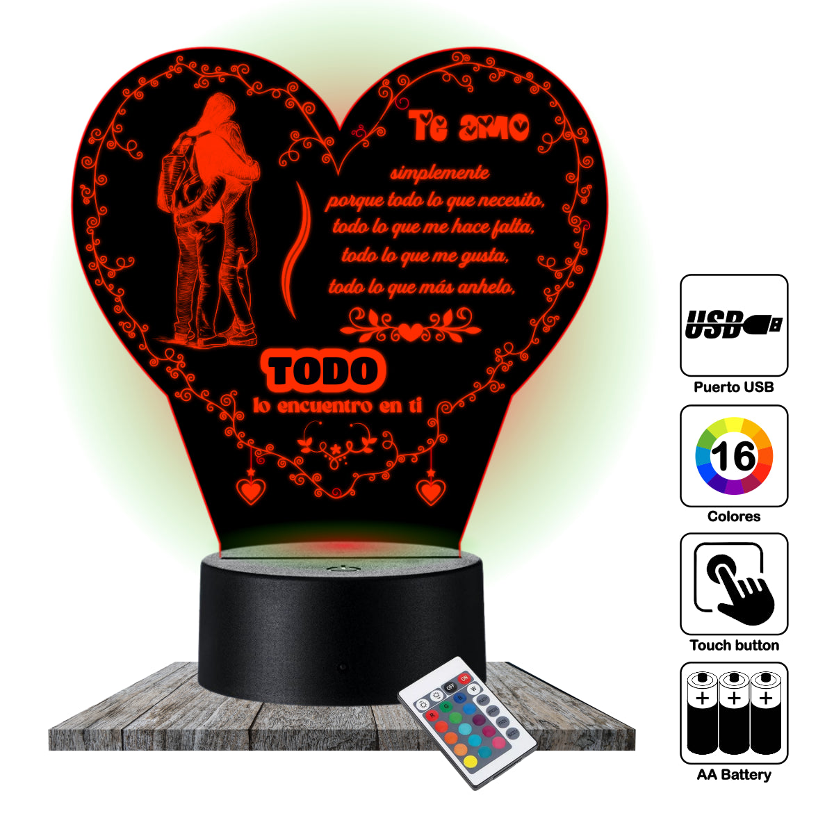 Lámpara LED con Dedicatoria - San Valentin