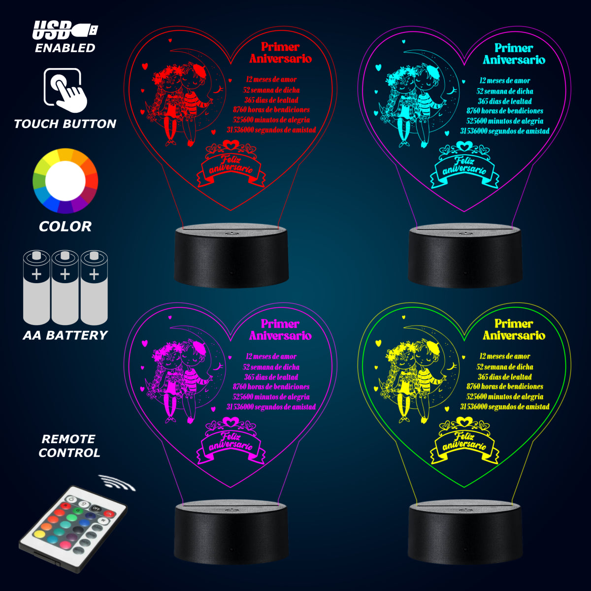Lámpara LED con Dedicatoria - Aniversario