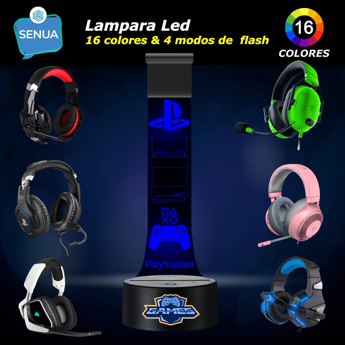 Lámpara soporte audifonos gamer Modelo Play Station