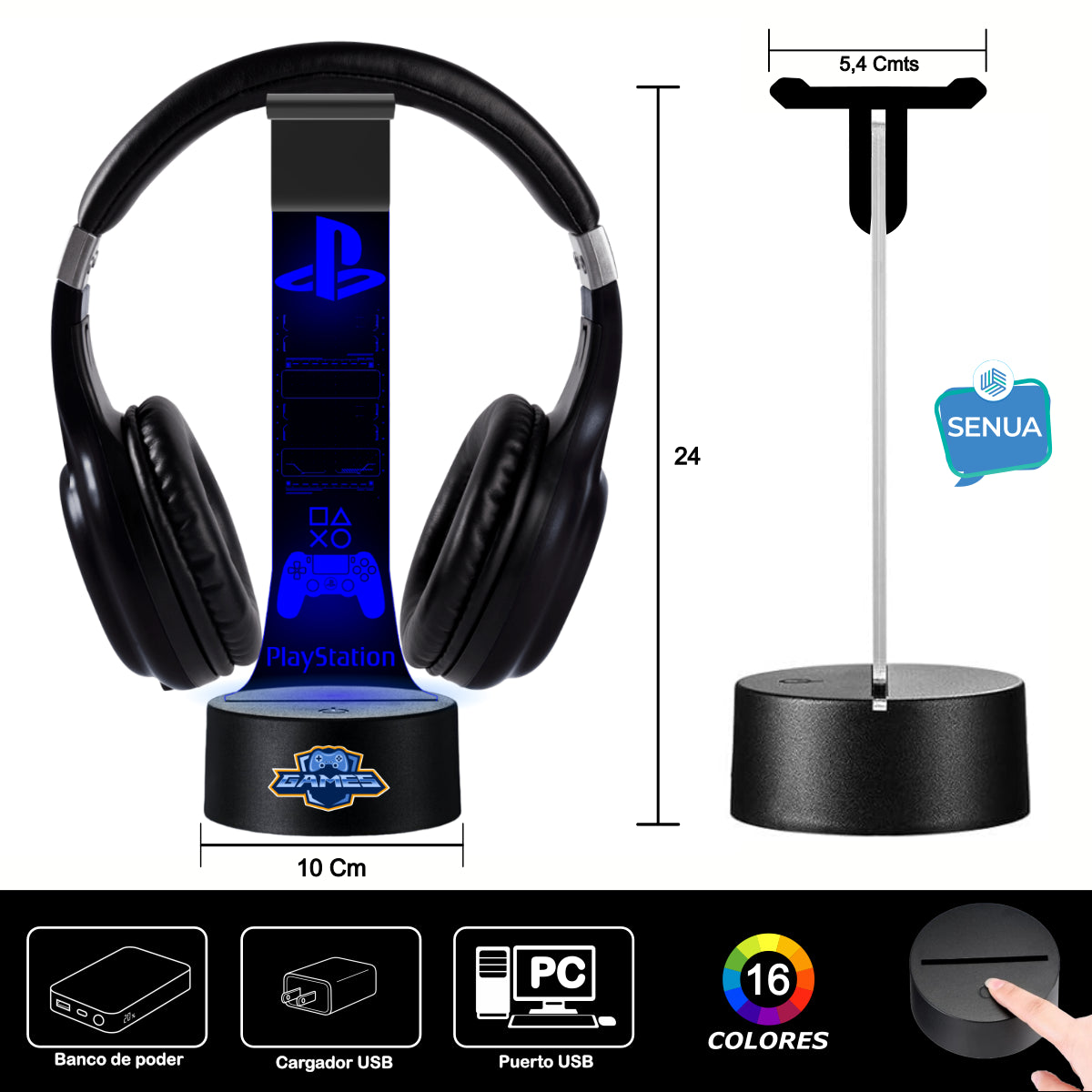 Lámpara soporte audifonos gamer Modelo Play Station