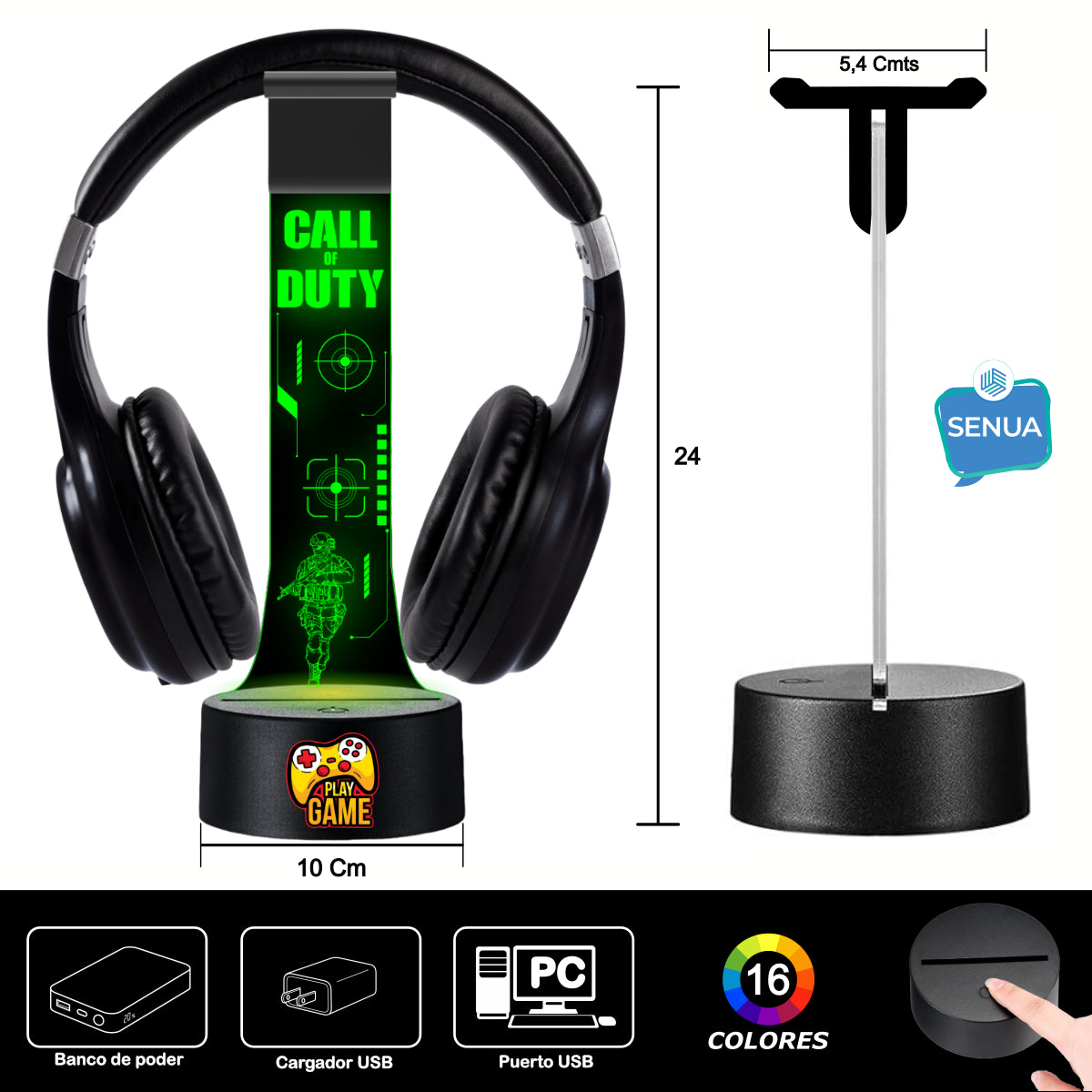Lámpara soporte audifonos gamer Modelo Call Of Duty