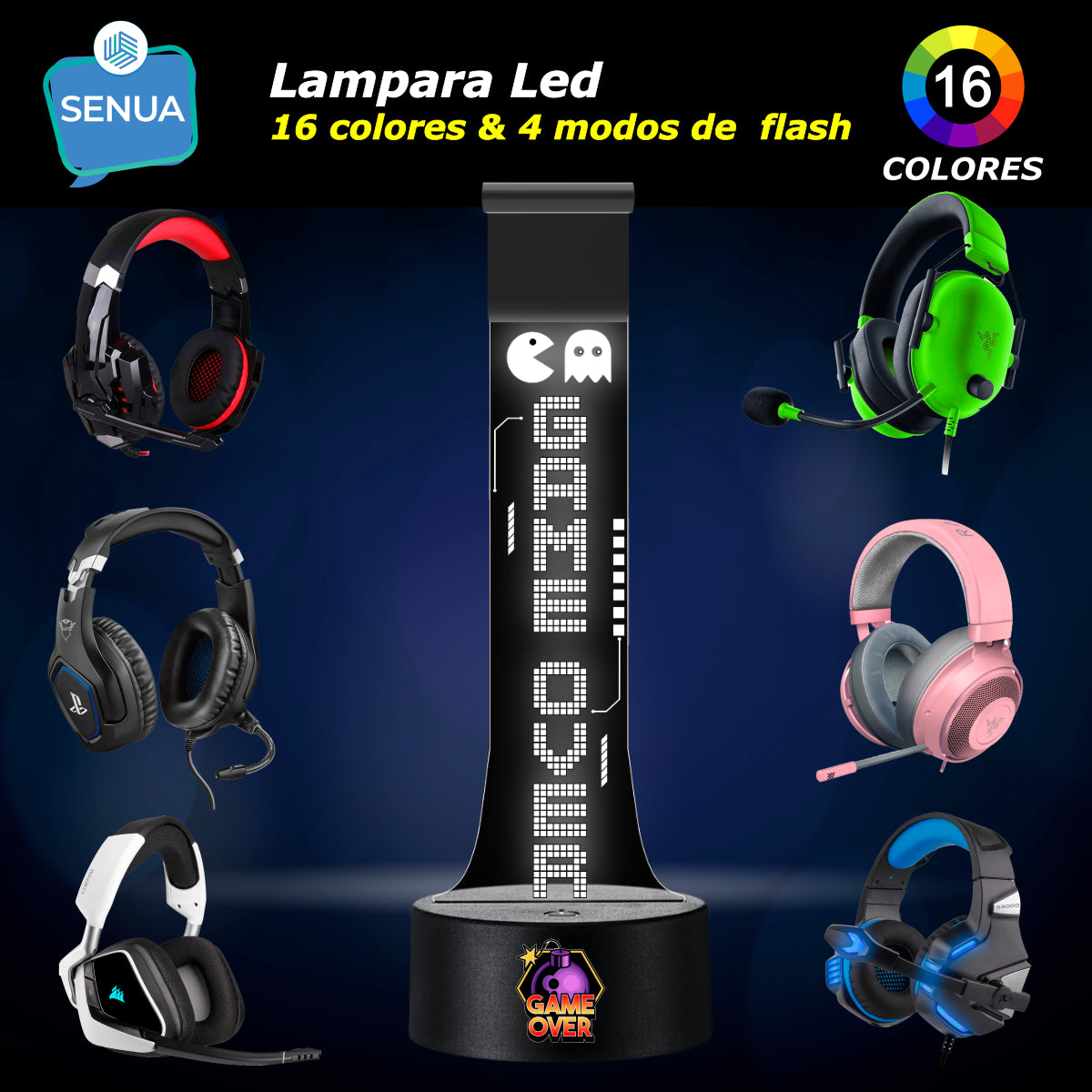 Lámpara soporte audifonos gamer Modelo PacMan Game Over