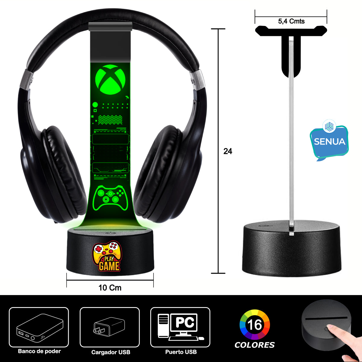 Lámpara soporte audifonos gamer Modelo Xbox