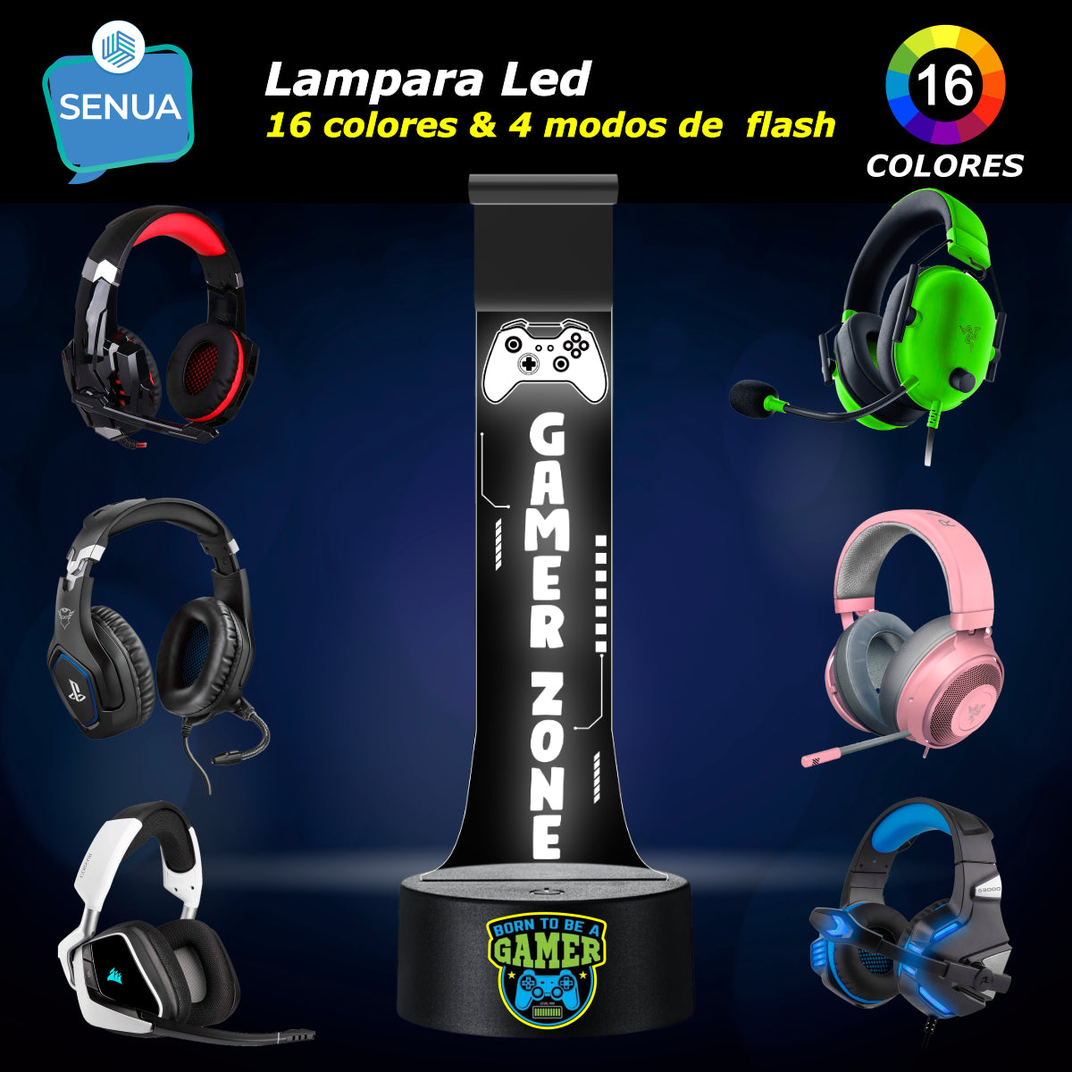 Lámpara soporte audifonos gamer Modelo Gamer Zone