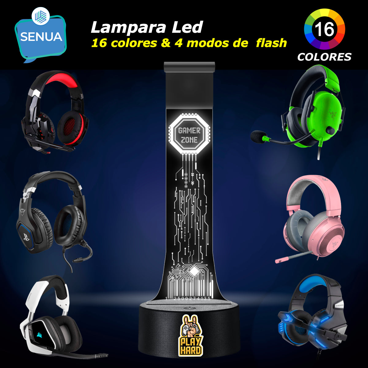 Lámpara soporte audifonos gamer Modelo Gamer Zone Electronica