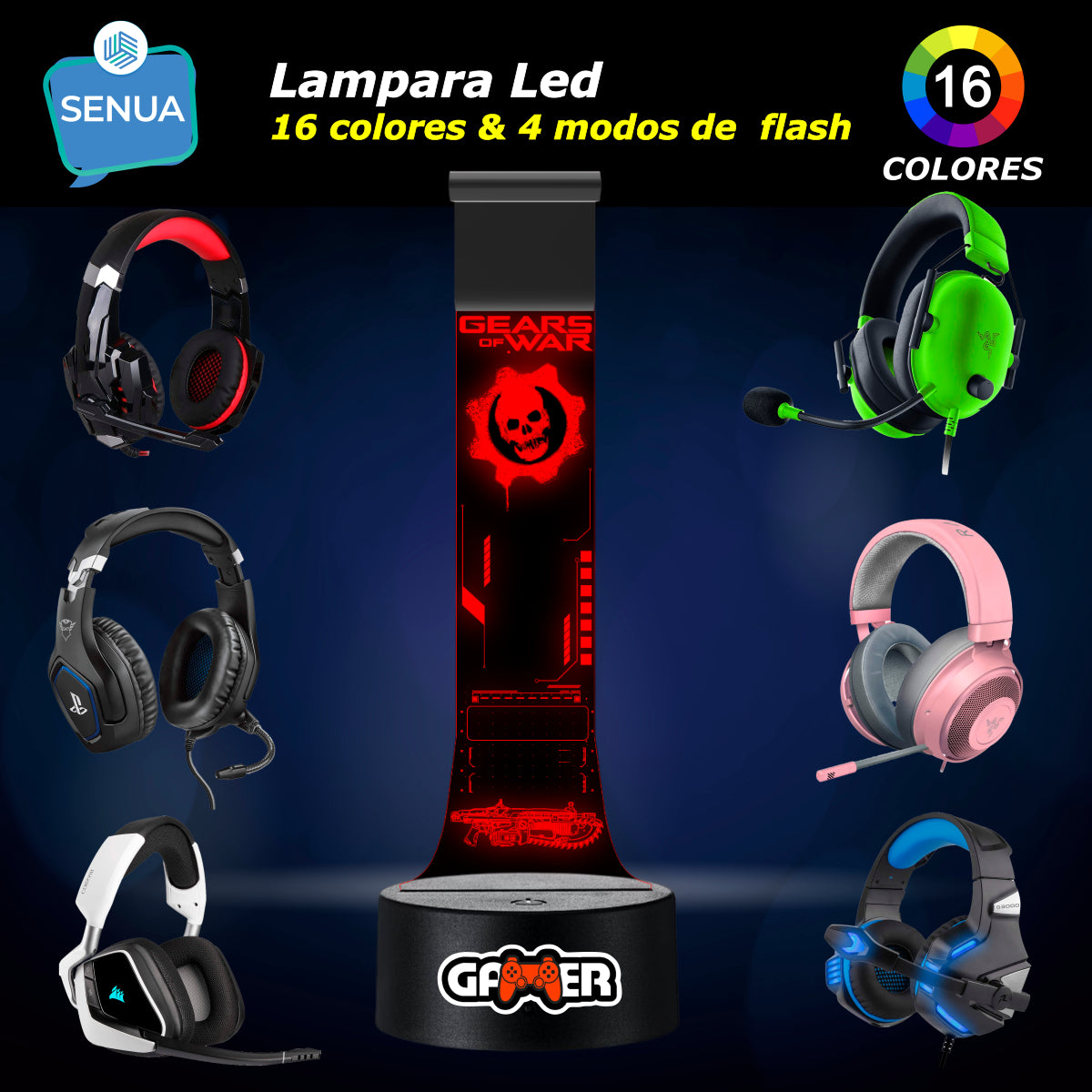 Lámpara soporte audifonos gamer Modelo Gears of War