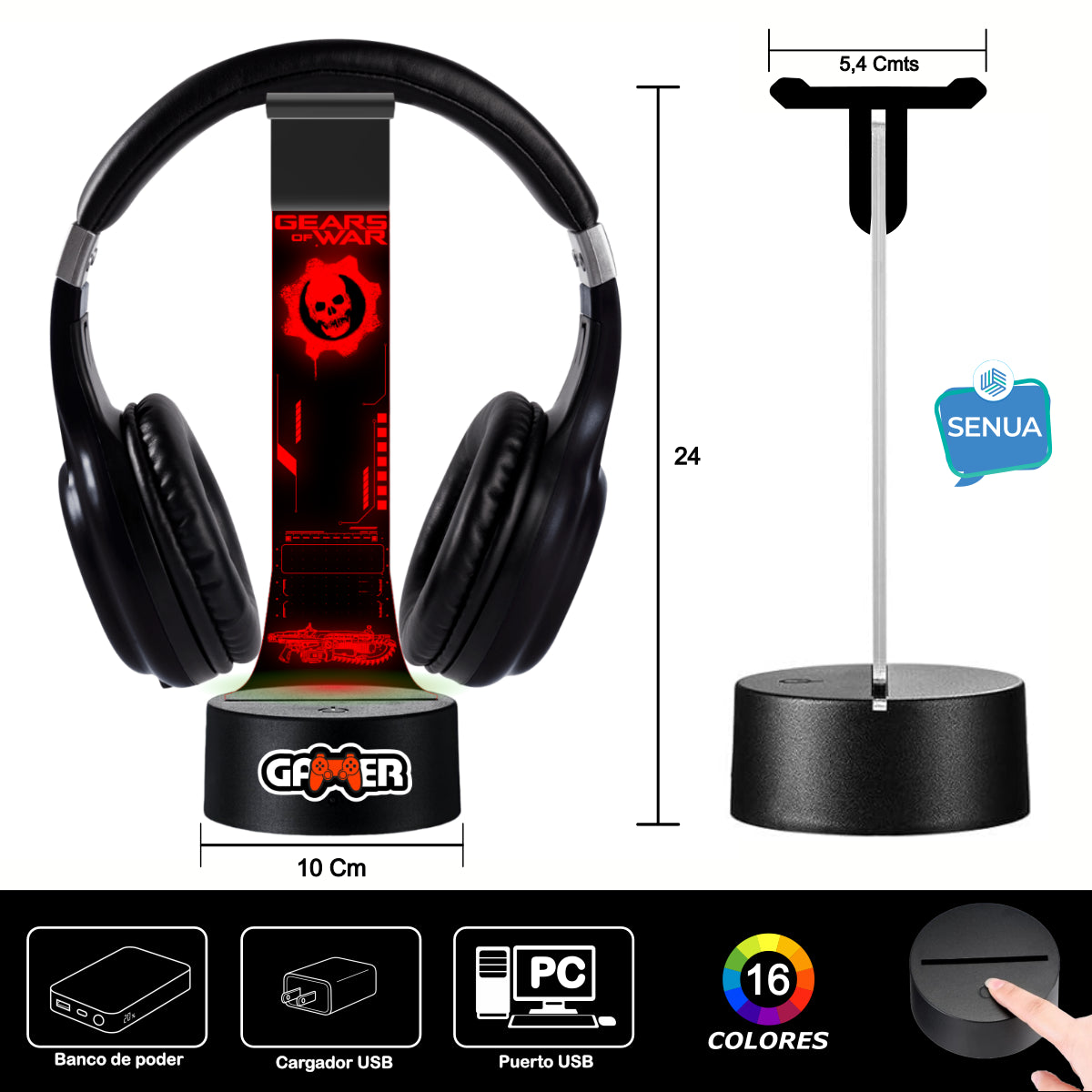 Lámpara soporte audifonos gamer Modelo Gears of War