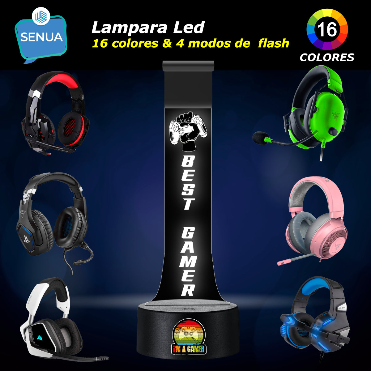 Lámpara soporte audifonos gamer Modelo Best Gamer