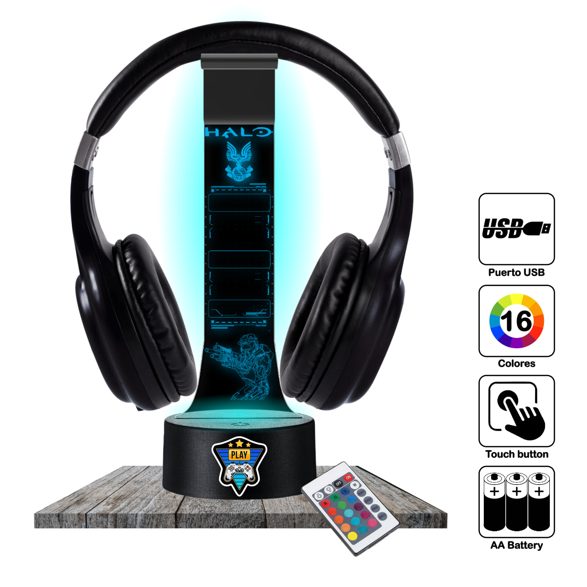 Lámpara soporte audifonos gamer Modelo Halo