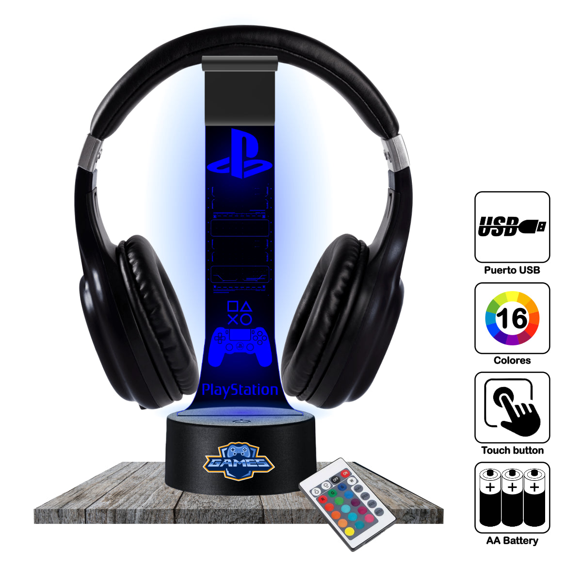 Lámpara soporte audifonos gamer Modelo Play Station