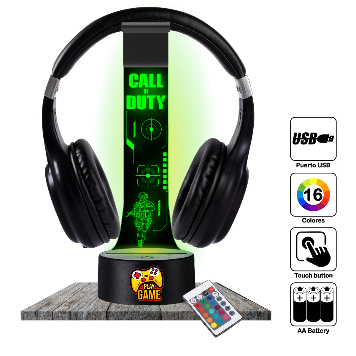 Lámpara soporte audifonos gamer Modelo Call Of Duty