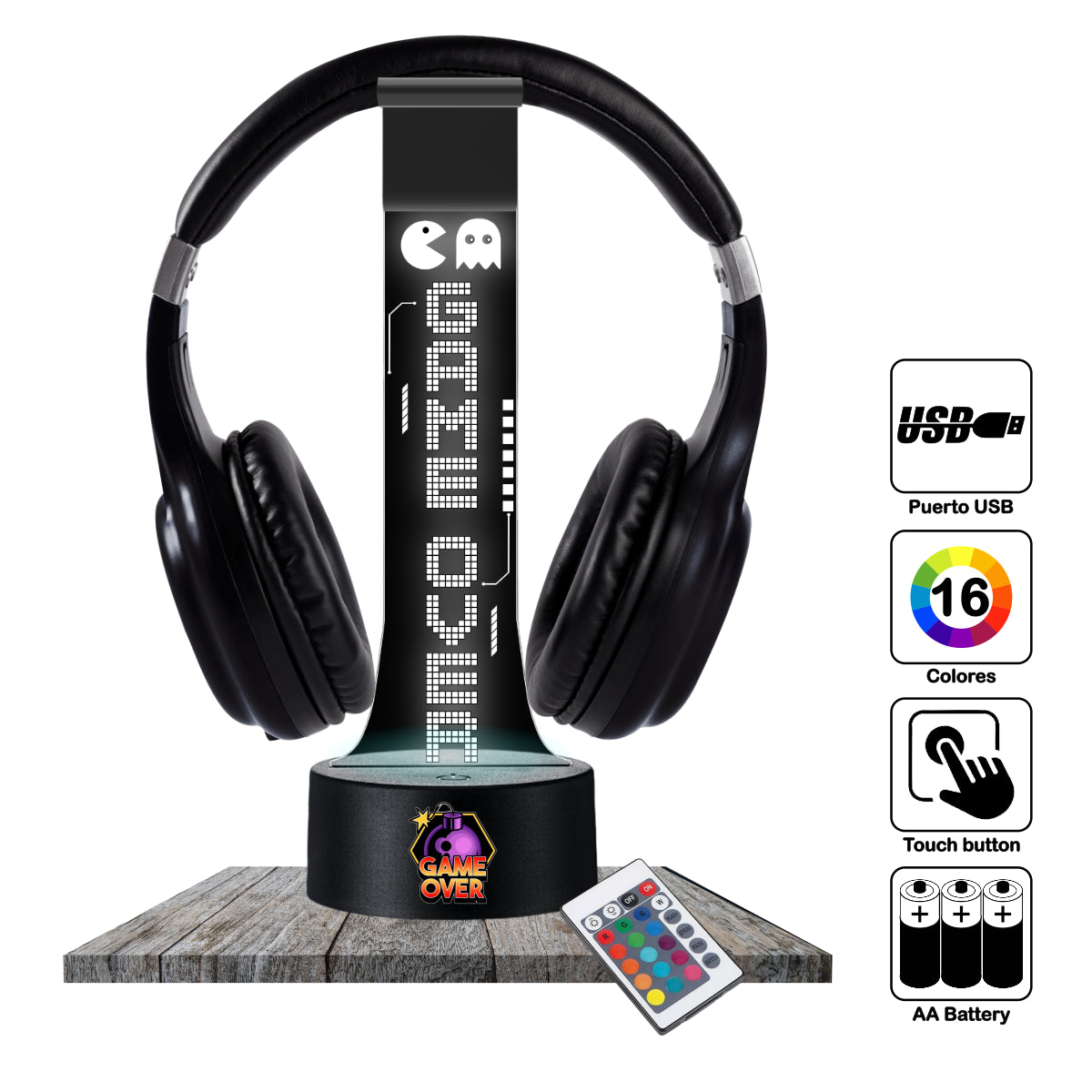 Lámpara soporte audifonos gamer Modelo PacMan Game Over