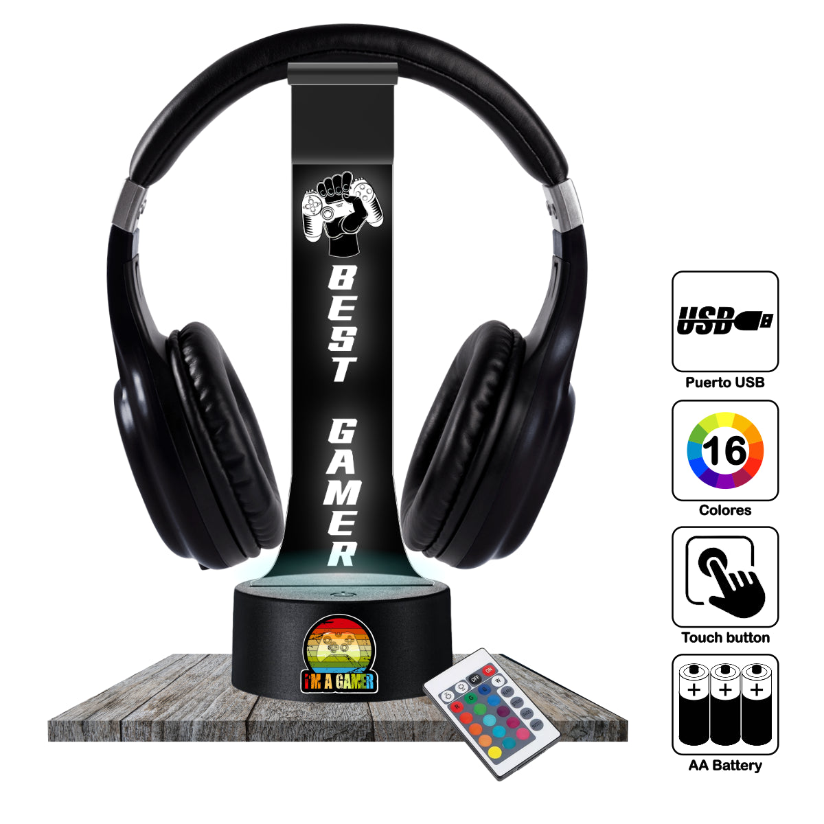 Lámpara soporte audifonos gamer Modelo Best Gamer